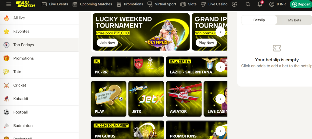 Navigate To Parimatch Homepage