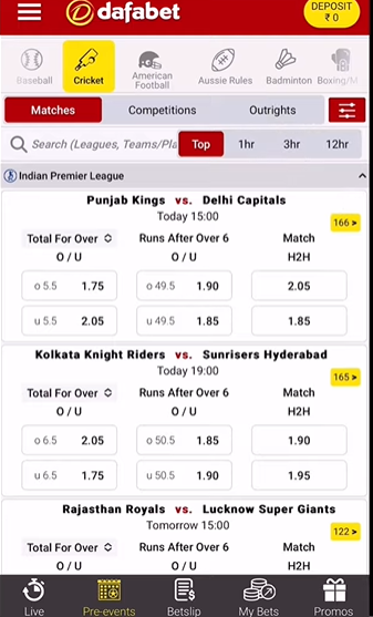 Select specific cricket betting match