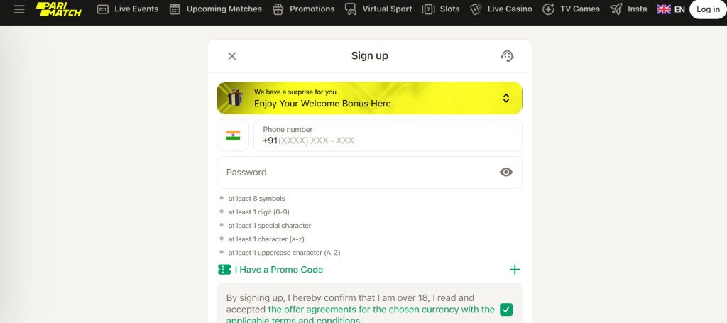 Sign up with Parimatch.